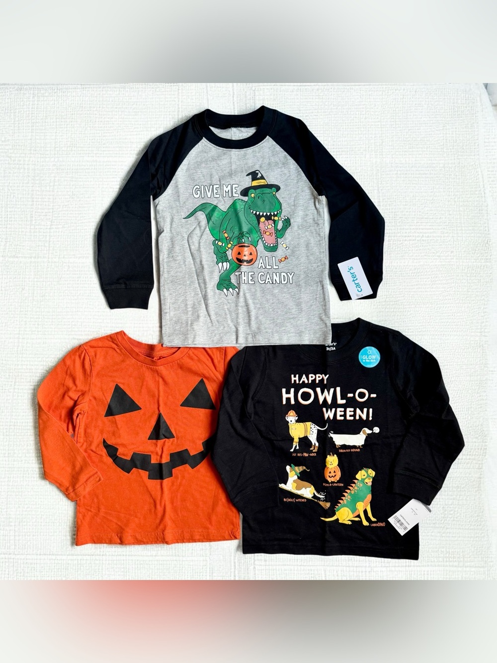 Carter's Jumping Beans 3T Halloween Shirts Long Sleeve Black Gray 3 T-Shirts